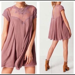 UO Kimchi Blue Lily Embellished Mauve Trapeze Dress